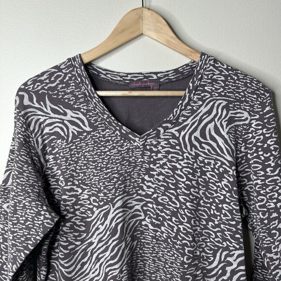 Fresh Produce 3/4 Sleeve Shirt Women 12F Animal Printed V Neck Cotton Top XL - Picture 2 of 9